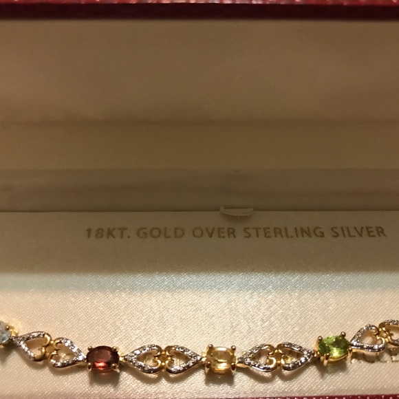 Gorgeous 18kt Gold over Sterling Silver with Genuine Stones and Diamond accents. - Picture 2 of 9